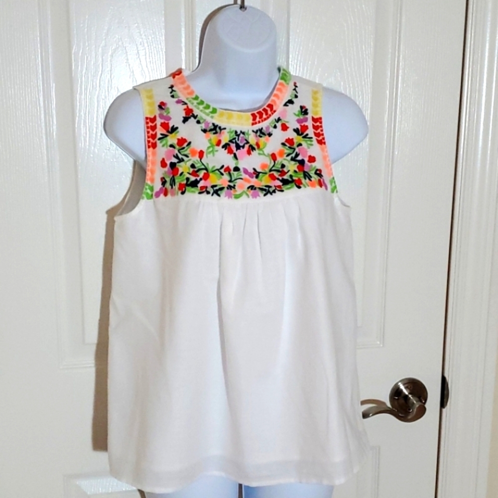 J. Crew Factory Embroidered Yoke Linen/Cotton Top
